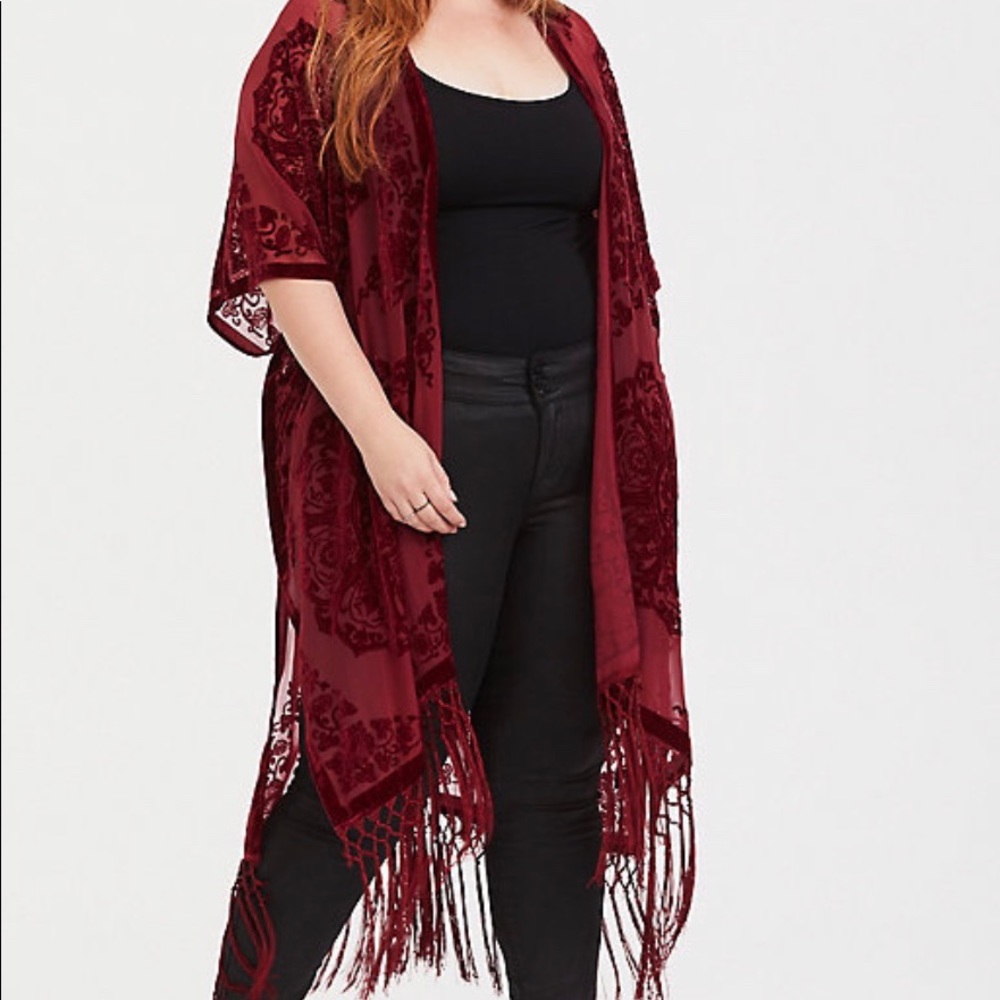 Torrid Red Burnout Velvet Chiffon Kimono